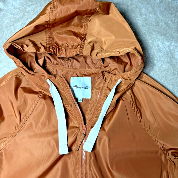 Madewell Women Raincheck Packable Raincoat Parka Hooded Windbreaker Medium Burnt - Picture 9 of 15